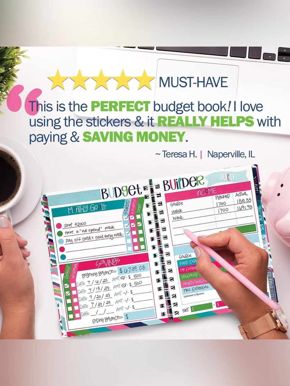 Denise Albright 12-Month Budget Planner, Bill & Expense Tracker, Undated, NWT